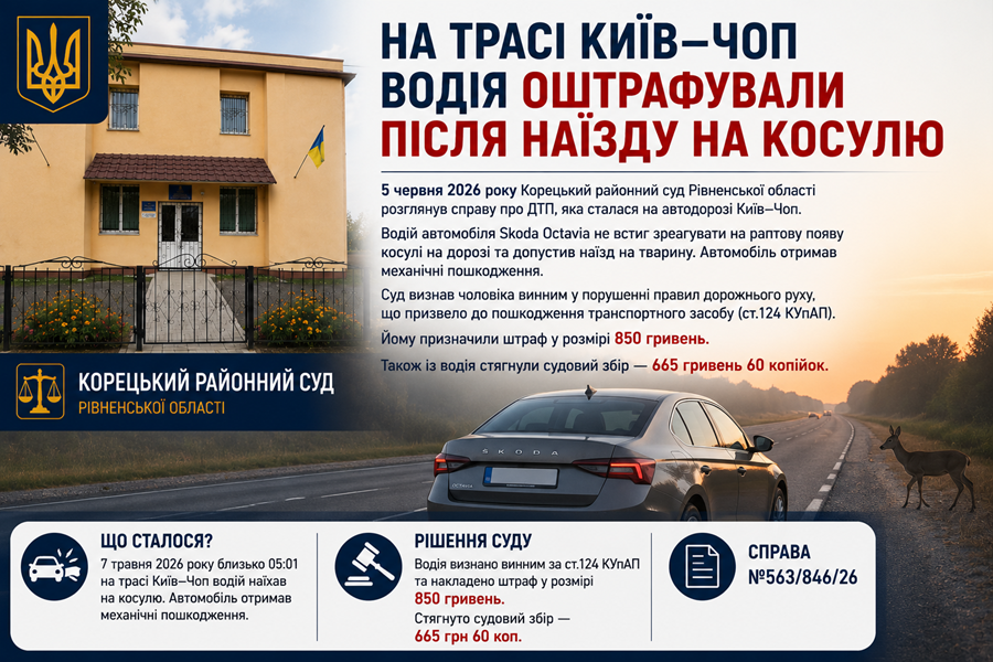 Біля Жадківки на трасі Київ–Чоп водія оштрафували після наїзду на косулю